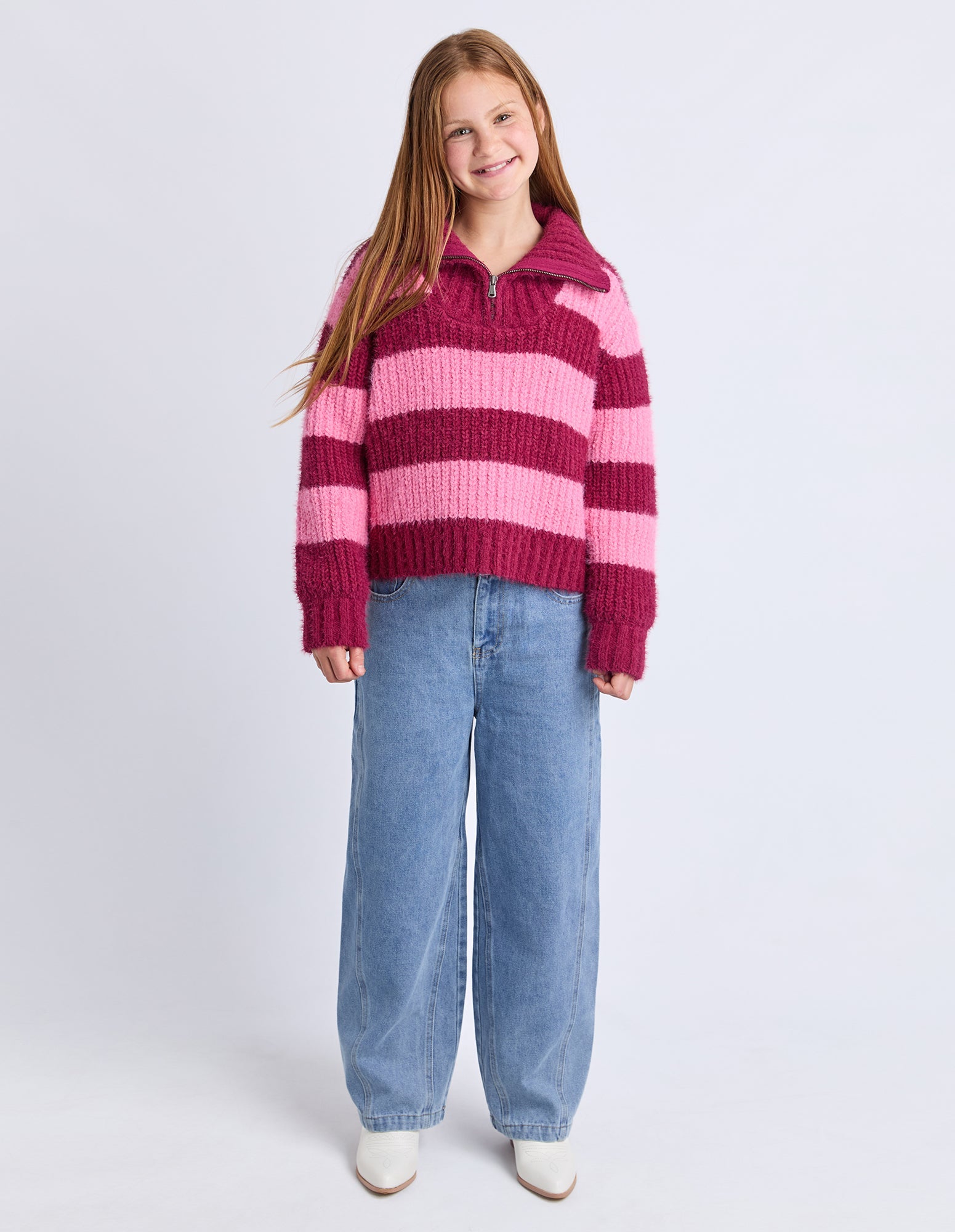 Daria 1/4 Zip Knit - Cranberry - Catani Clothing