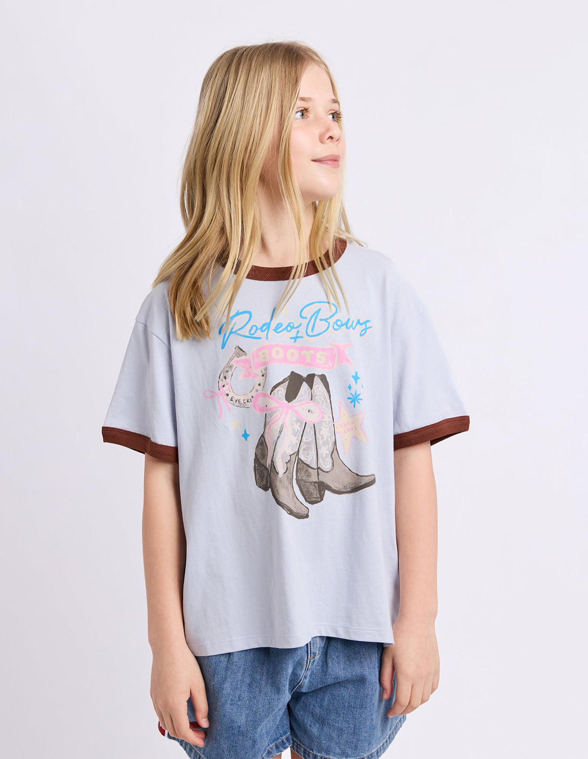 Eve Girl Boots Ringer Tee in Light Blue