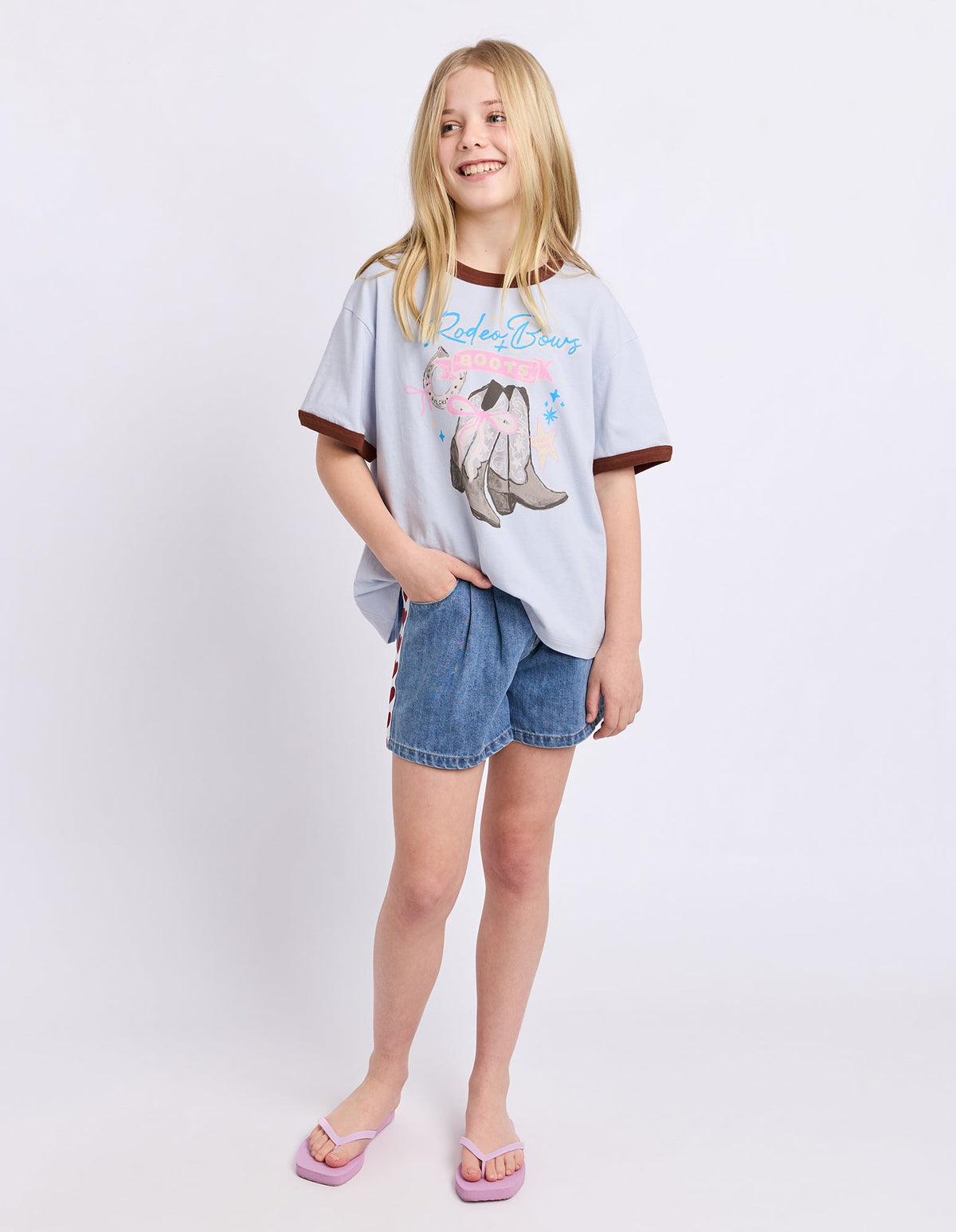 Eve Girl Boots Ringer Tee in Light Blue - detail