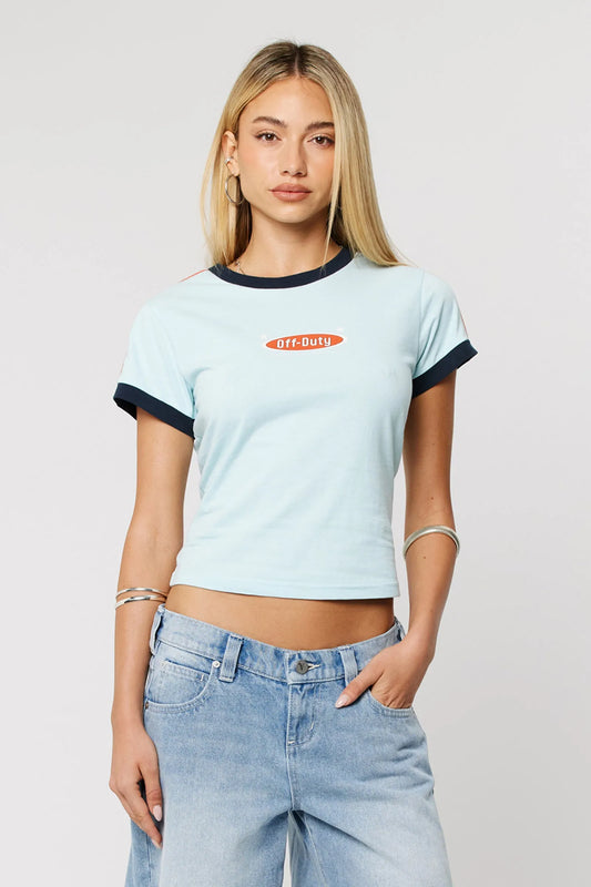 Off Duty Ringer Tee - Sky Blue