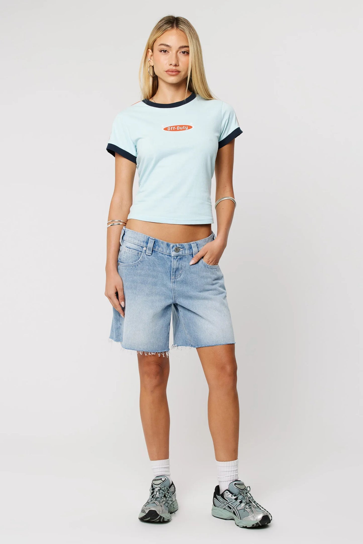 Off Duty Ringer Tee - Sky Blue