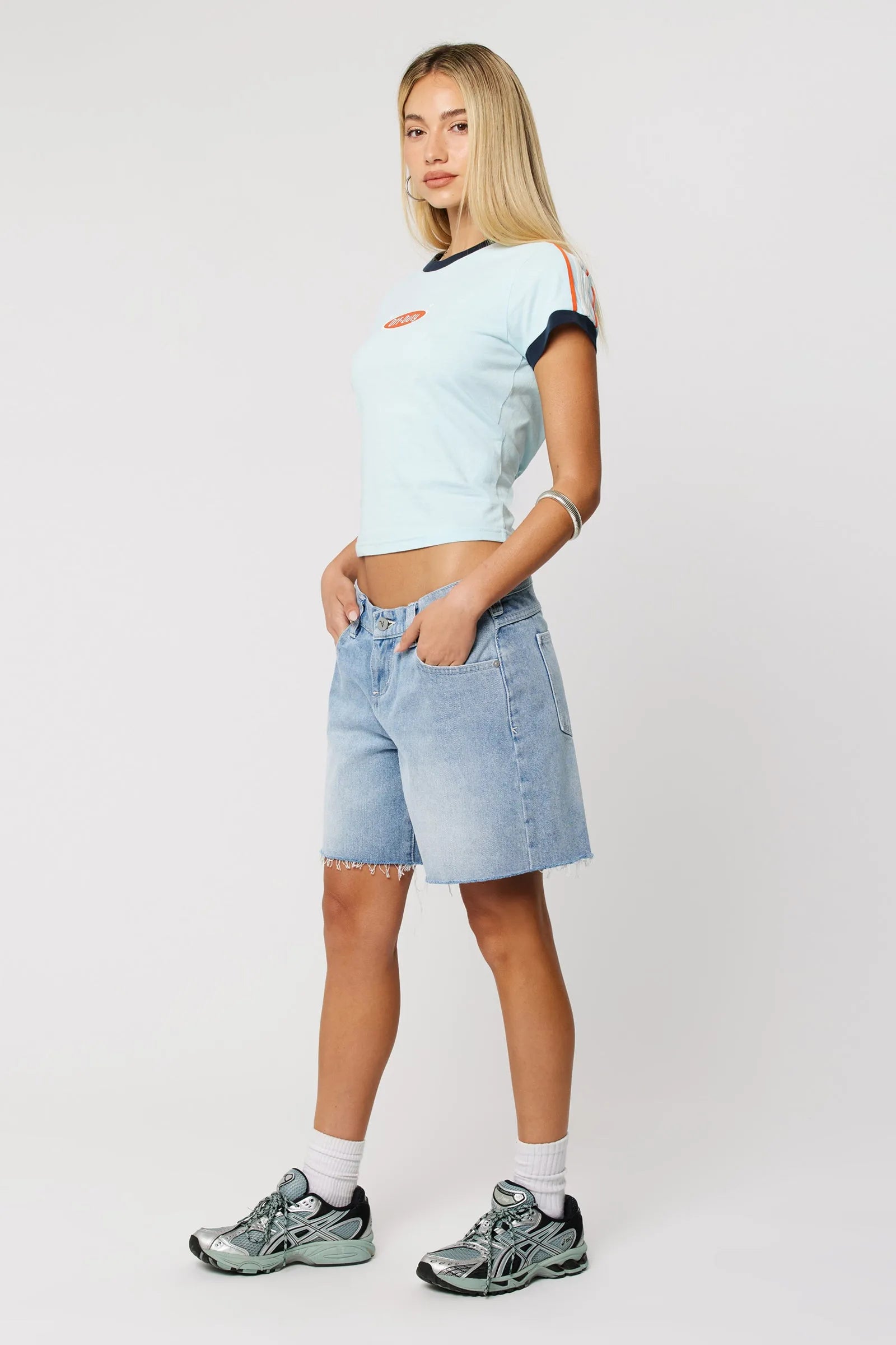 Abrand Off Duty Ringer Tee - Sky Blue (view 3)