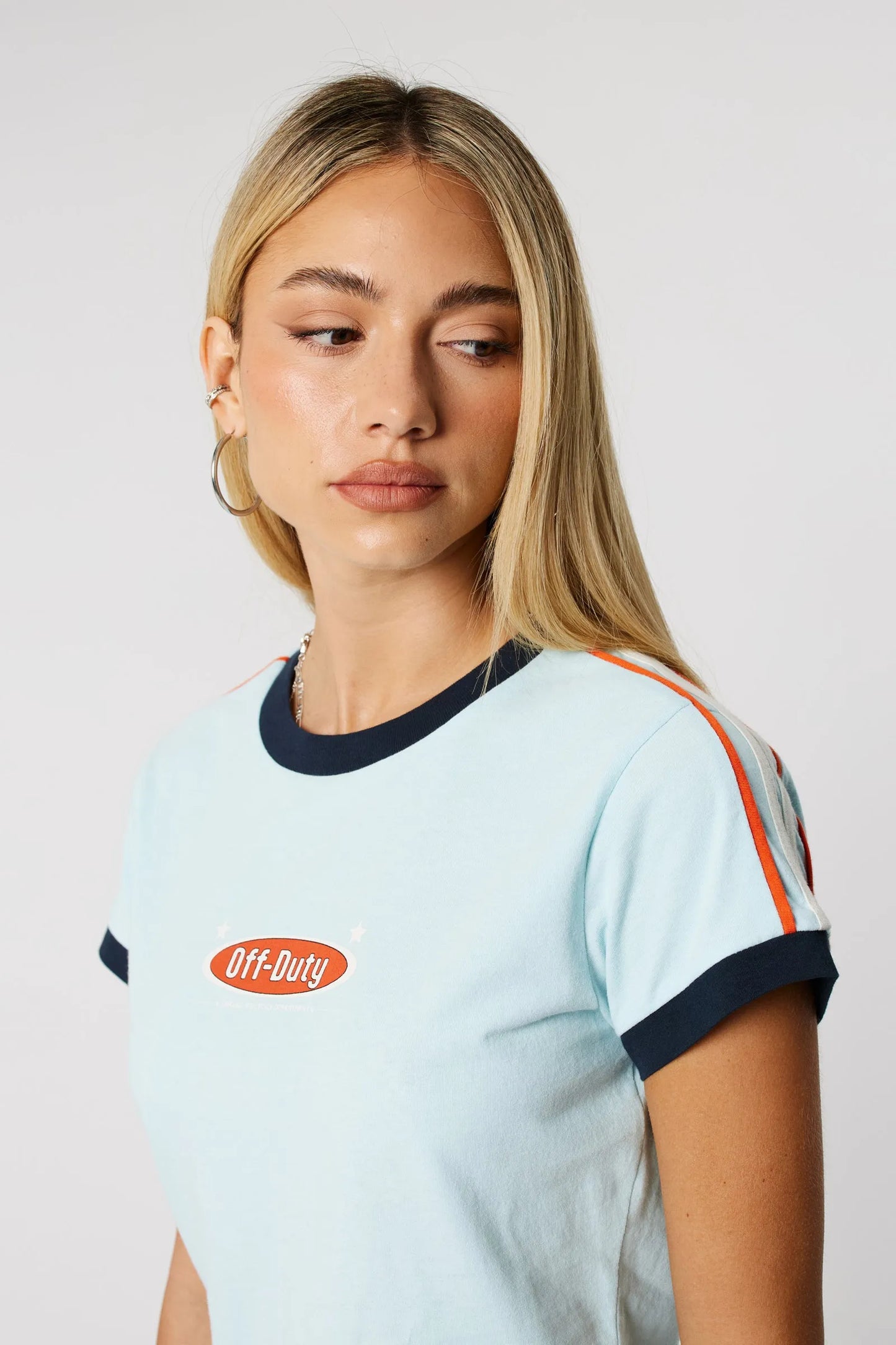 Off Duty Ringer Tee - Sky Blue