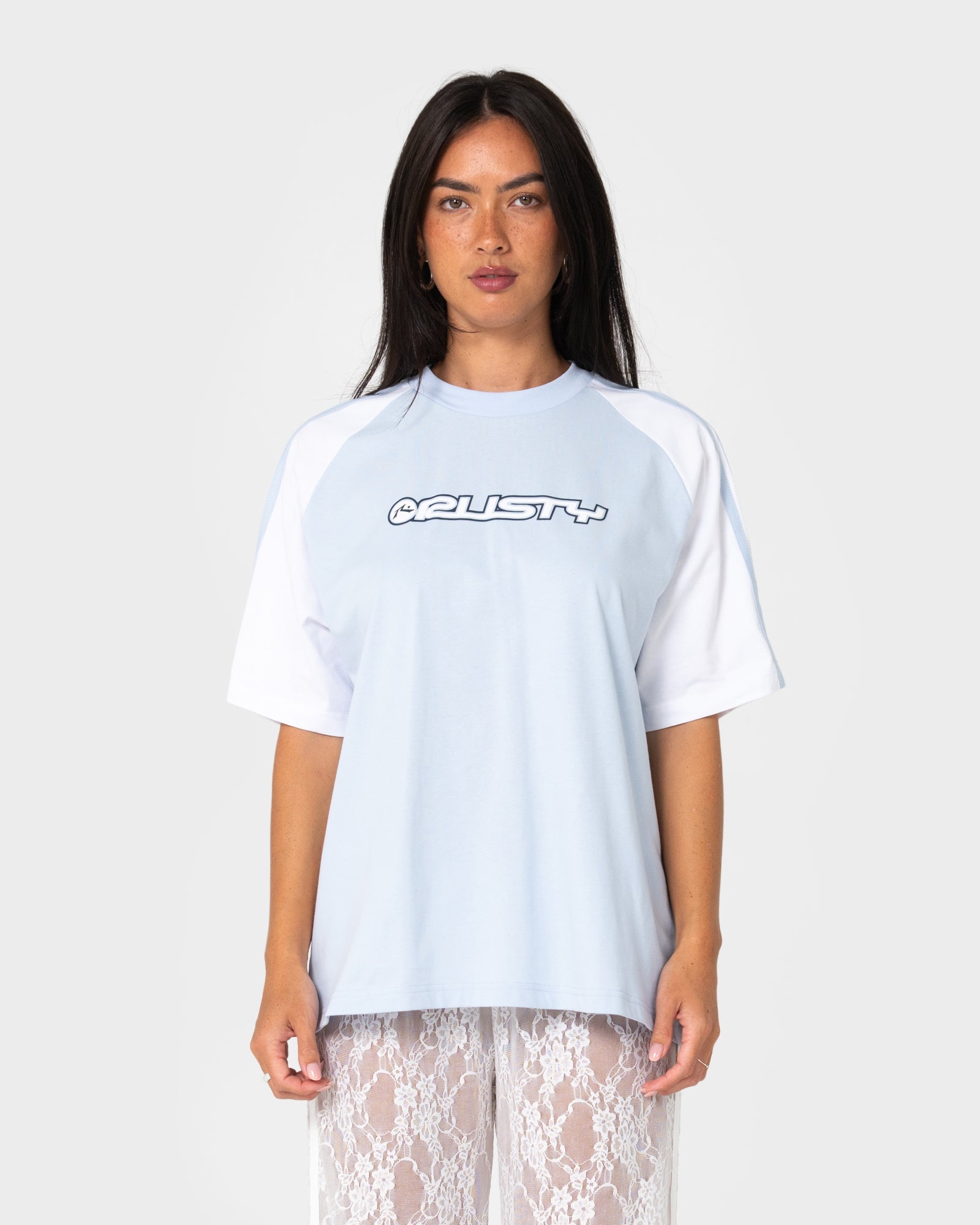 Alex Raglan Oversize Tee - Retro Blue / White