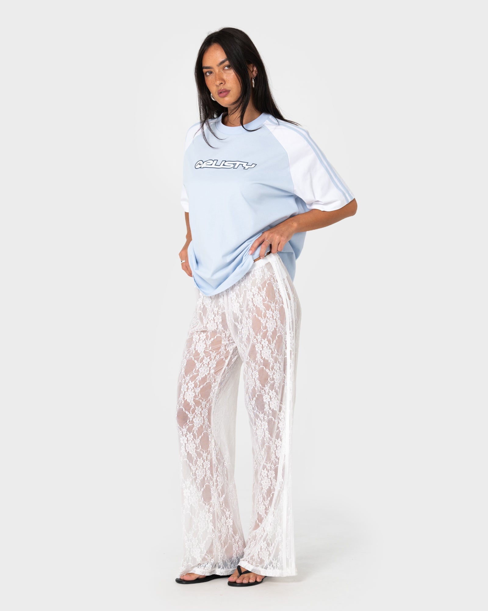 Alex Raglan Oversize Tee - Retro Blue / White