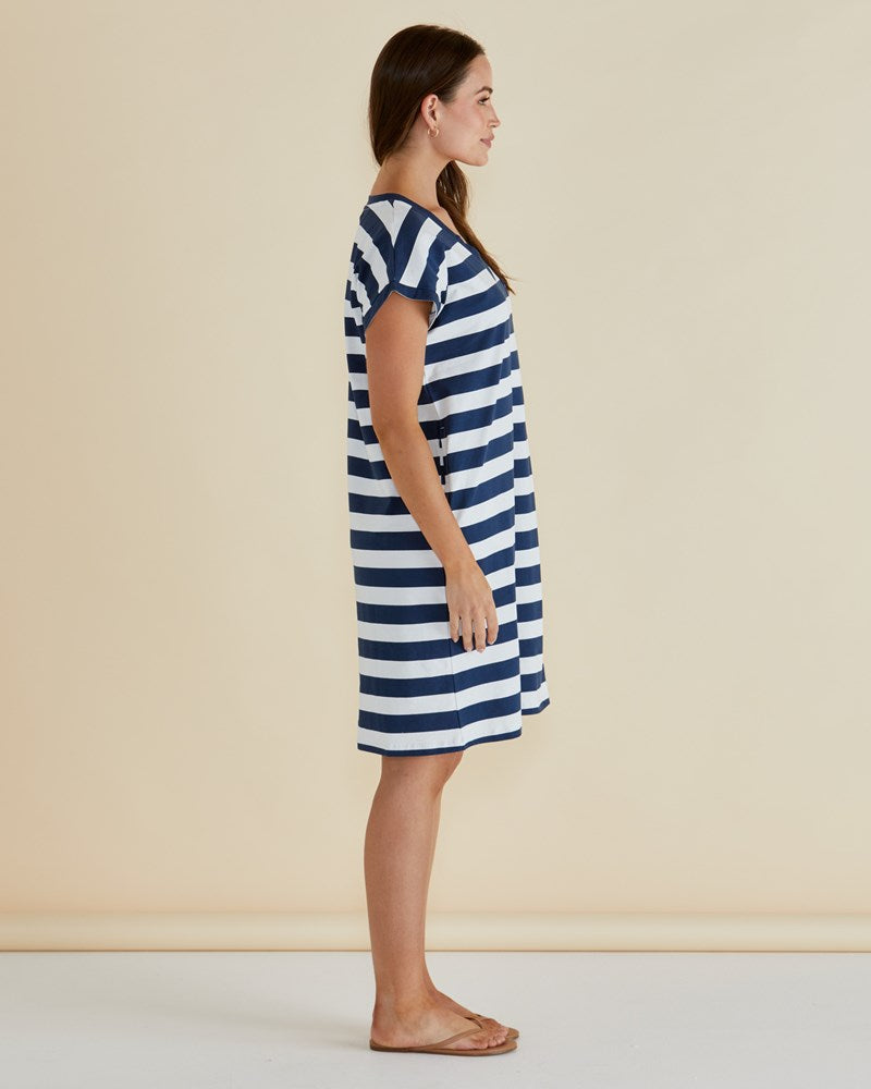 Zena T-Shirt Dress - Navy Bold Stripe