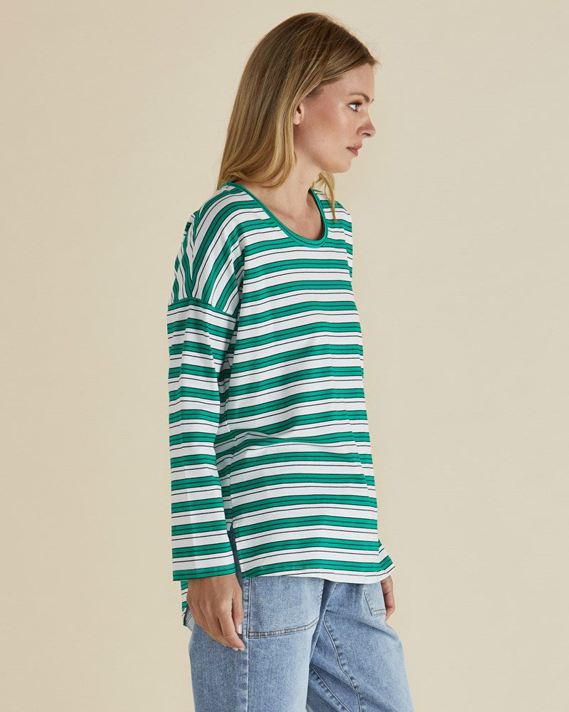 Betty Basics Taylor Tee - Green / Navy / White Stripe (view 3)