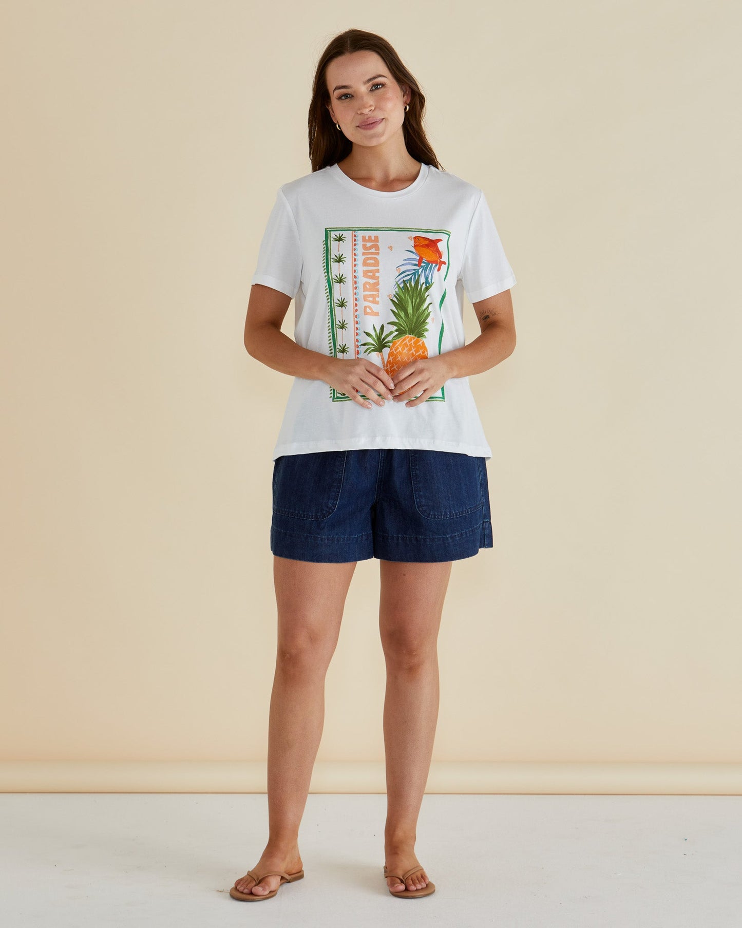 Ellia Crew Tee - Paradise Beach Print