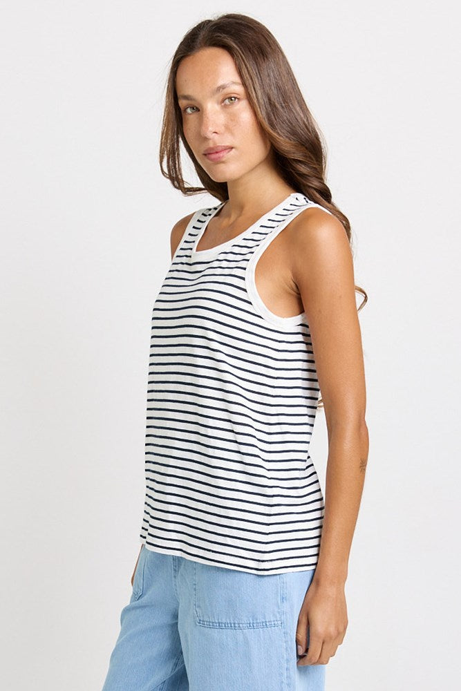 Betty Basics Rory Slub Tank in white and navy stripe, side view