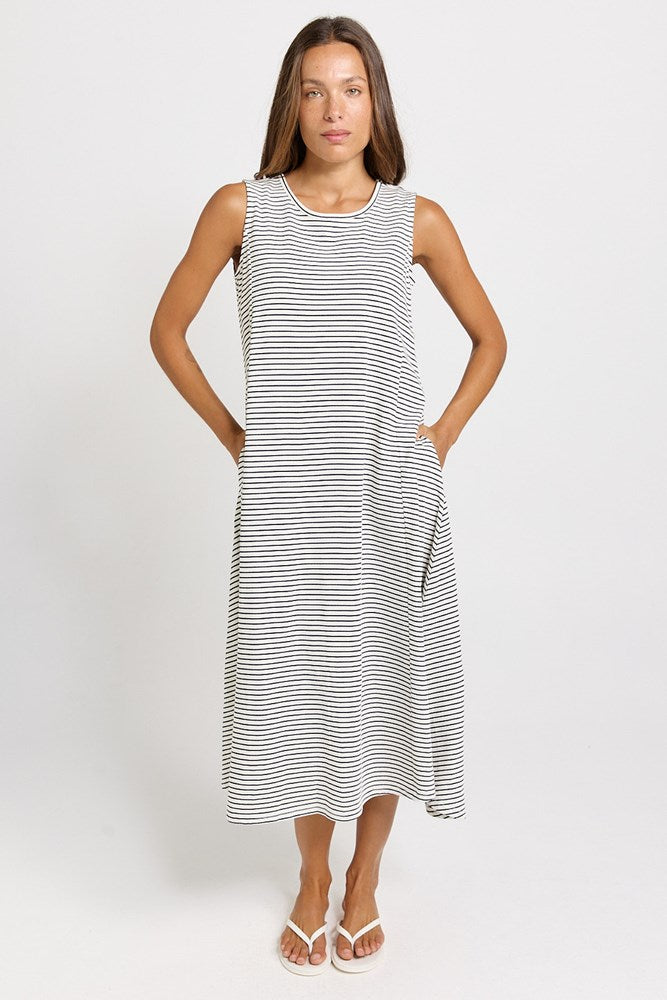 Betty Basics Sabrina Maxi Dress in navy stripe, front view