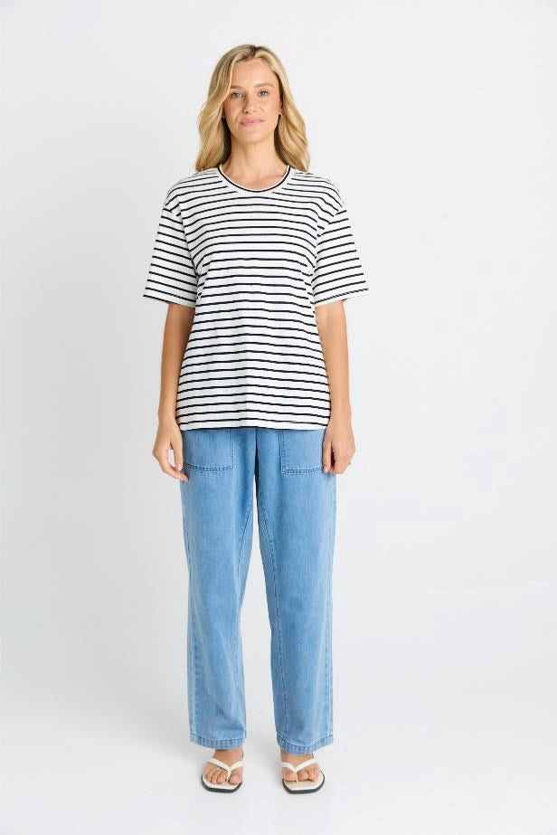 Relax Boxy Tee - Choc/White Stripe