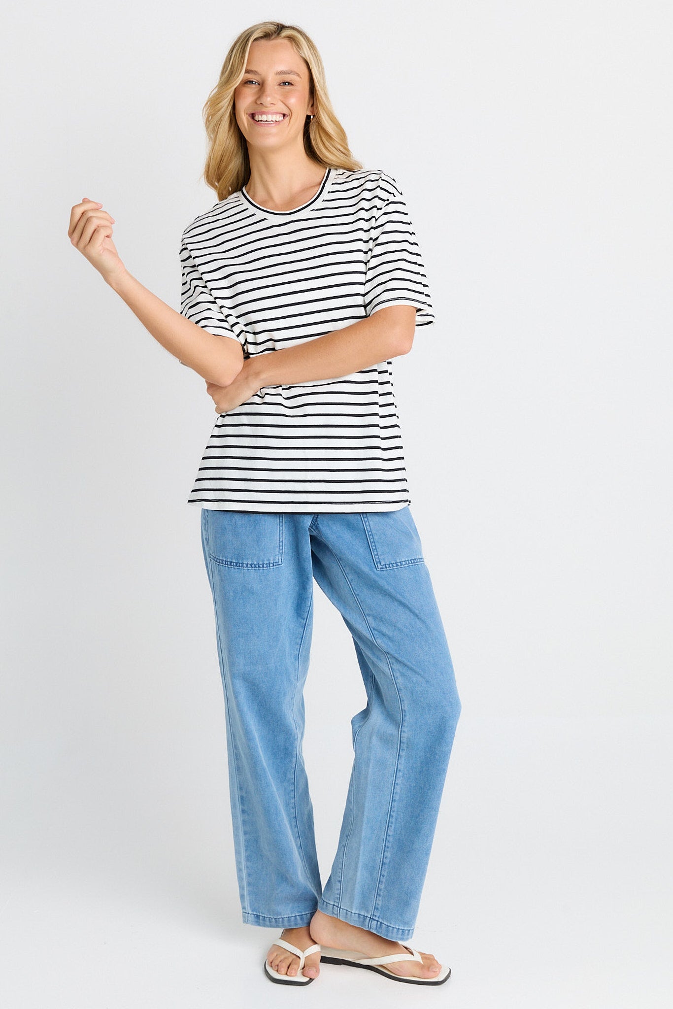 Relax Boxy Tee - Choc/White Stripe