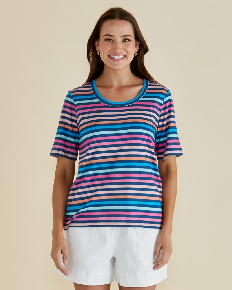 Riley Tee - Multi Stripe Navy