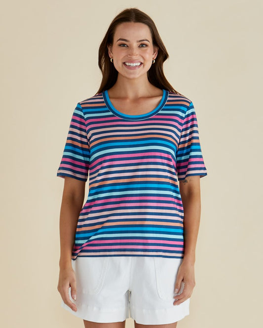 Riley Tee - Multi Stripe Navy