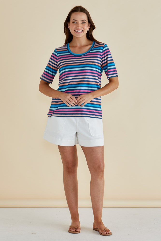 Riley Tee - Multi Stripe Navy