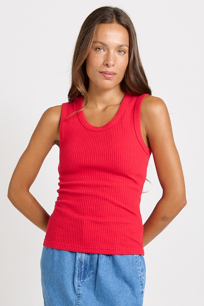 Betty Basics Francis Rib Tank in red, front view