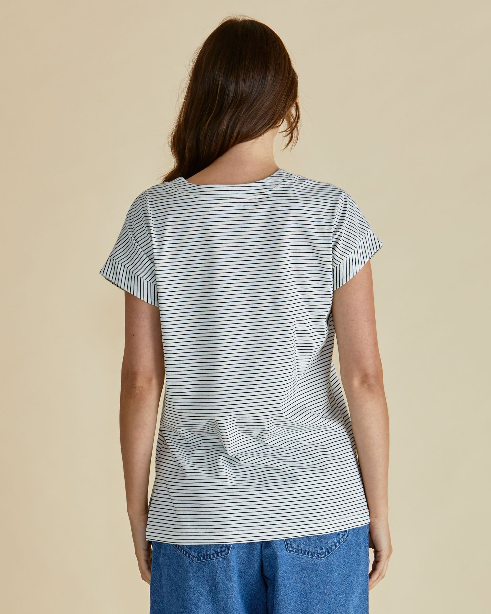 Betty Basics Tracy V-Neck Tee - Black / White Stripe (view 4)