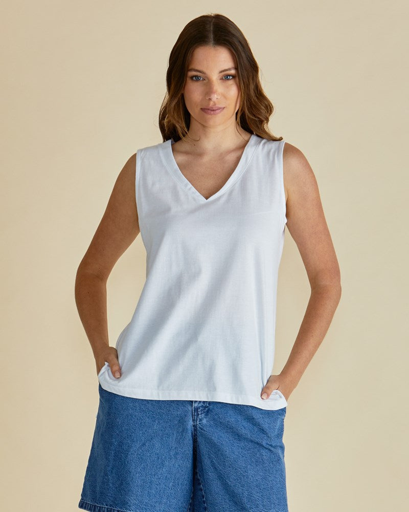 Trinity V-Neck Tank - White
