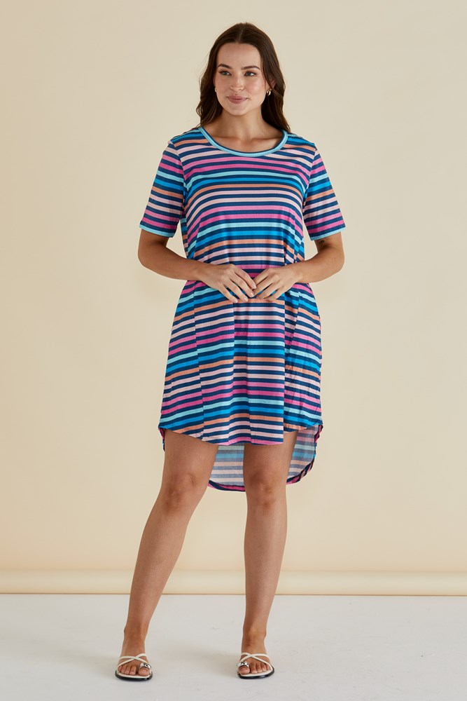 Nyree Dress - Multi Stripe Navy