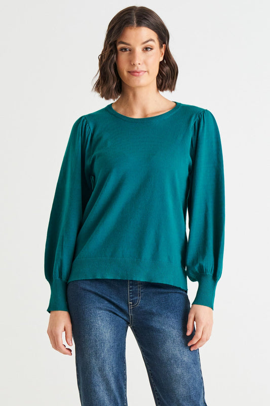 Charlotte Balloon Sleeve Knit Jumper - Classic Teal