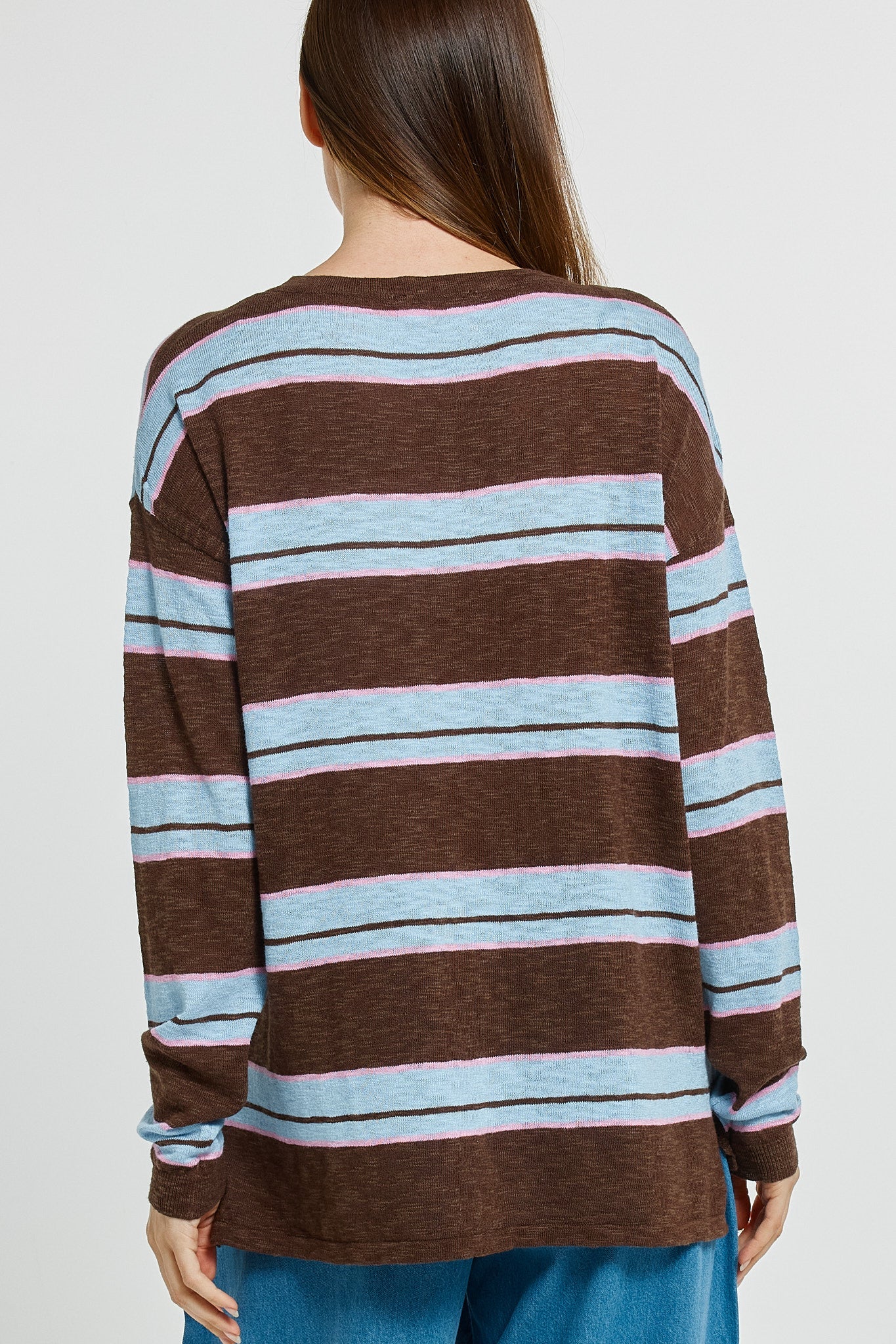 Betty Basics Natasha Knit Top - Chocolate/Blue/Pink Stripe (view 4)