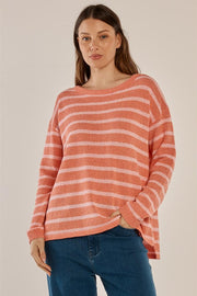 Bradford Knit Top - Coral/Pink Stripe Pink - Catani Clothing