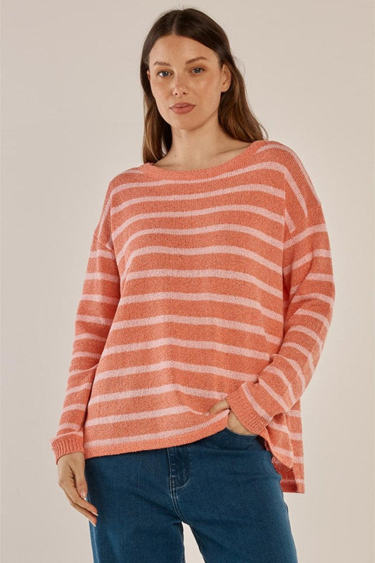 Bradford Knit Top - Coral/Pink Stripe Pink