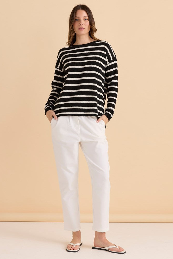 Bradford Knit Top - Cream Black - Catani Clothing