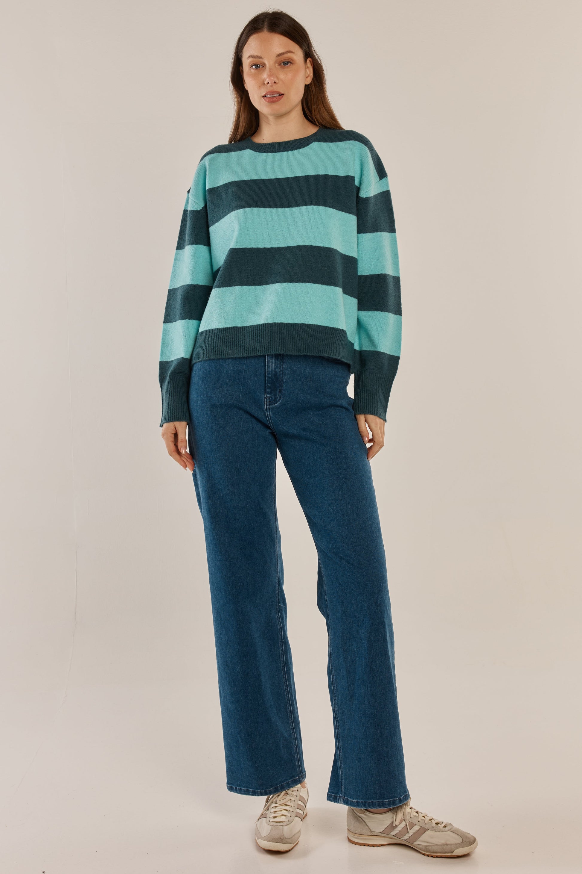 Leonie Knit Sweater - Teal Green / Blue Stripe - Catani Clothing