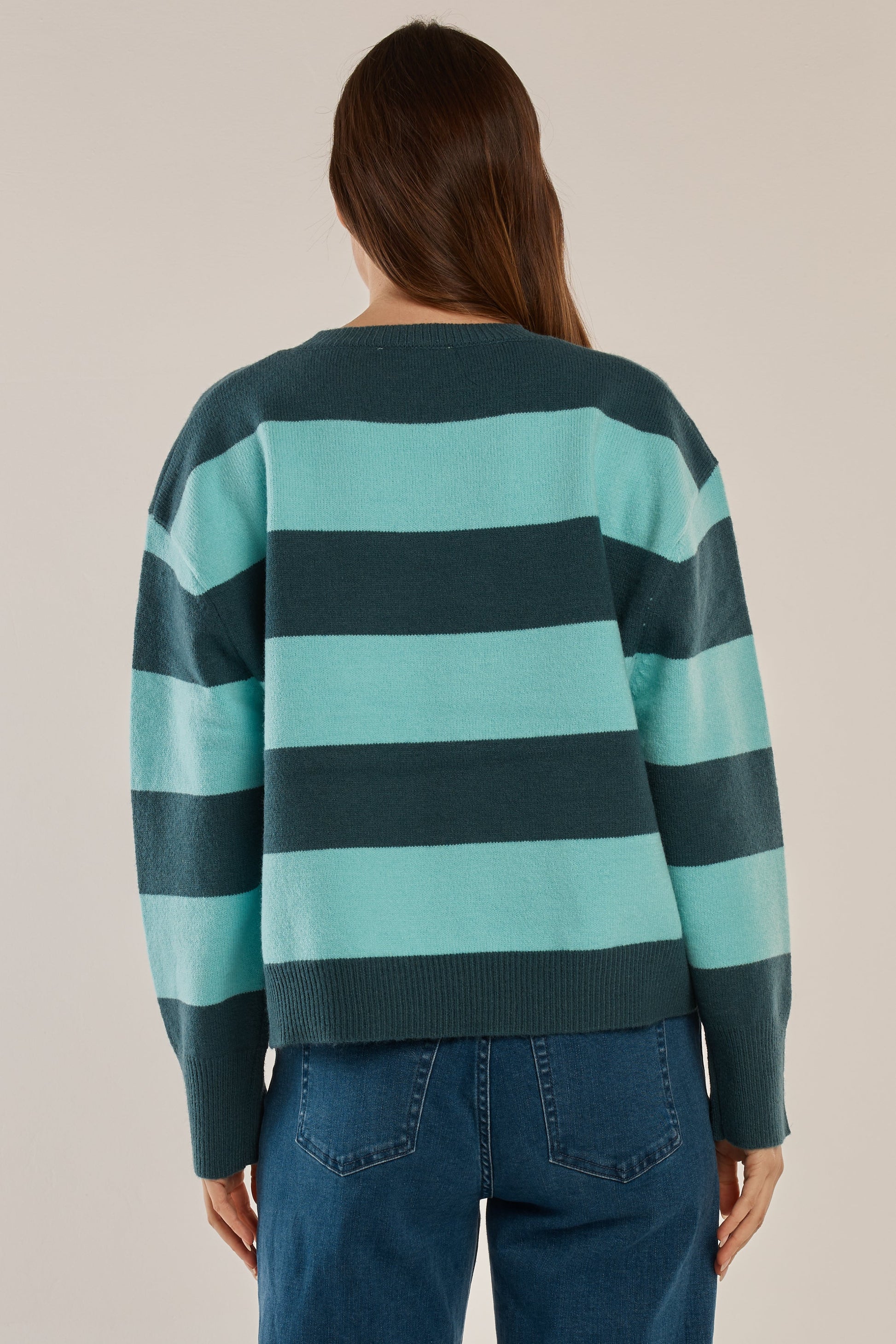 Leonie Knit Sweater - Teal Green / Blue Stripe - Catani Clothing
