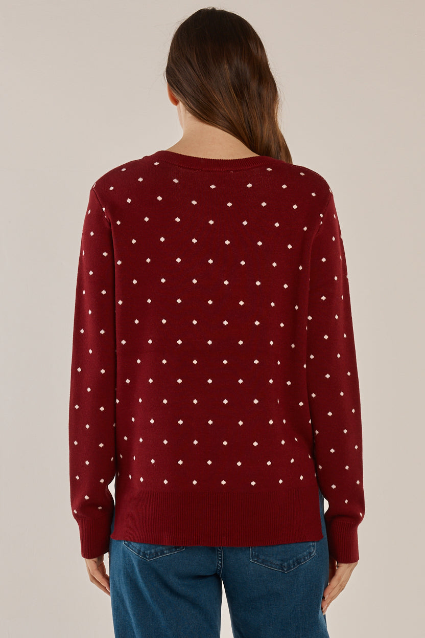 Betty Basics Louis Sweater - Burgandy Jacquard Red (view 4)