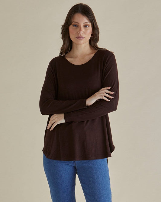 Yasmin Long Sleeve Top - Chocolate Brown