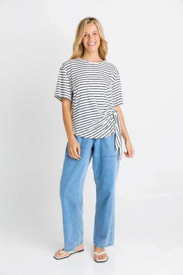 Knot Tee - White/Navy Stripe