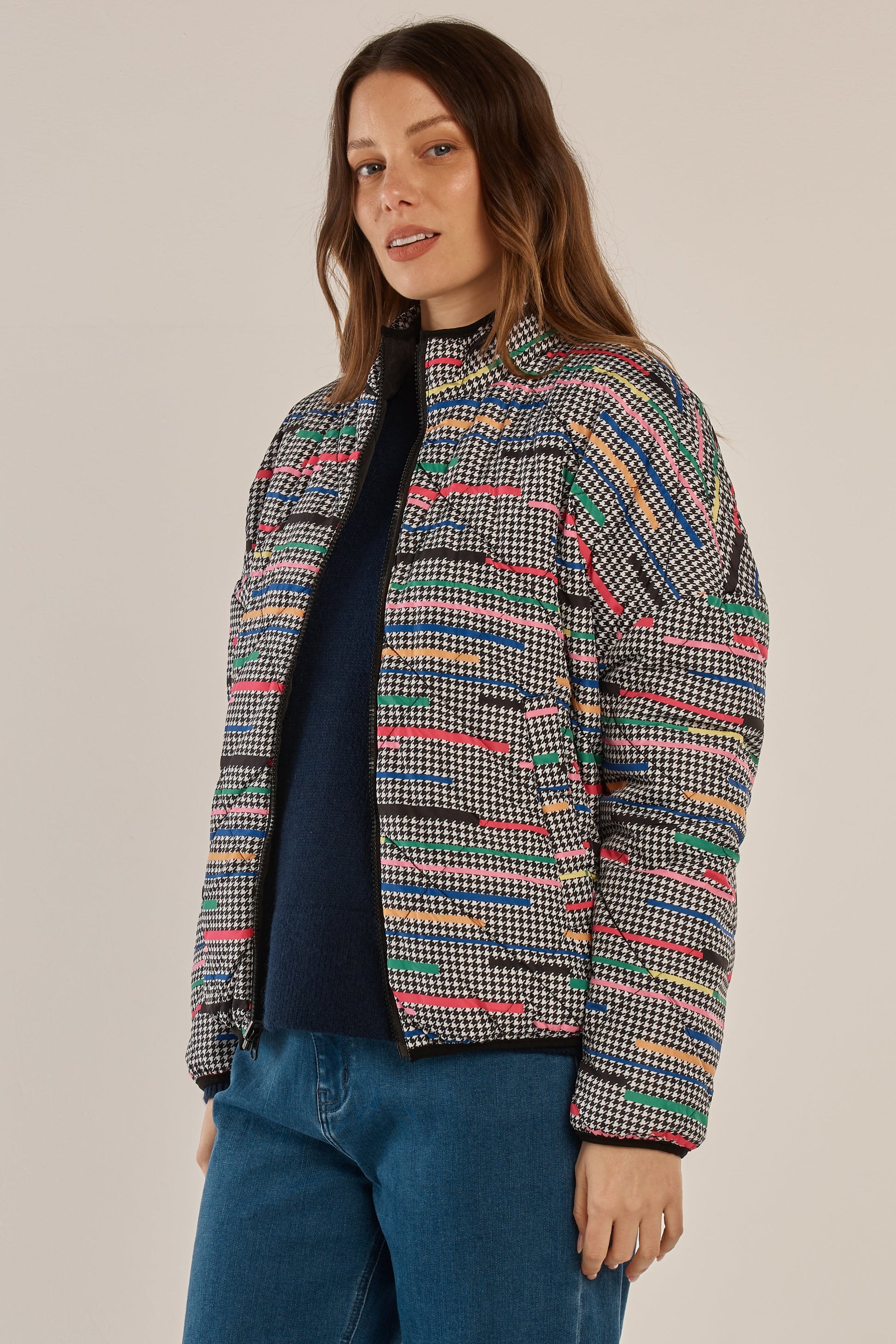 Finch Reversible Jacket - Rainbow Houndstooth / Black - Catani Clothing