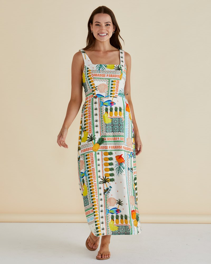 Tegan Midi Dress - Paradise Print Pink