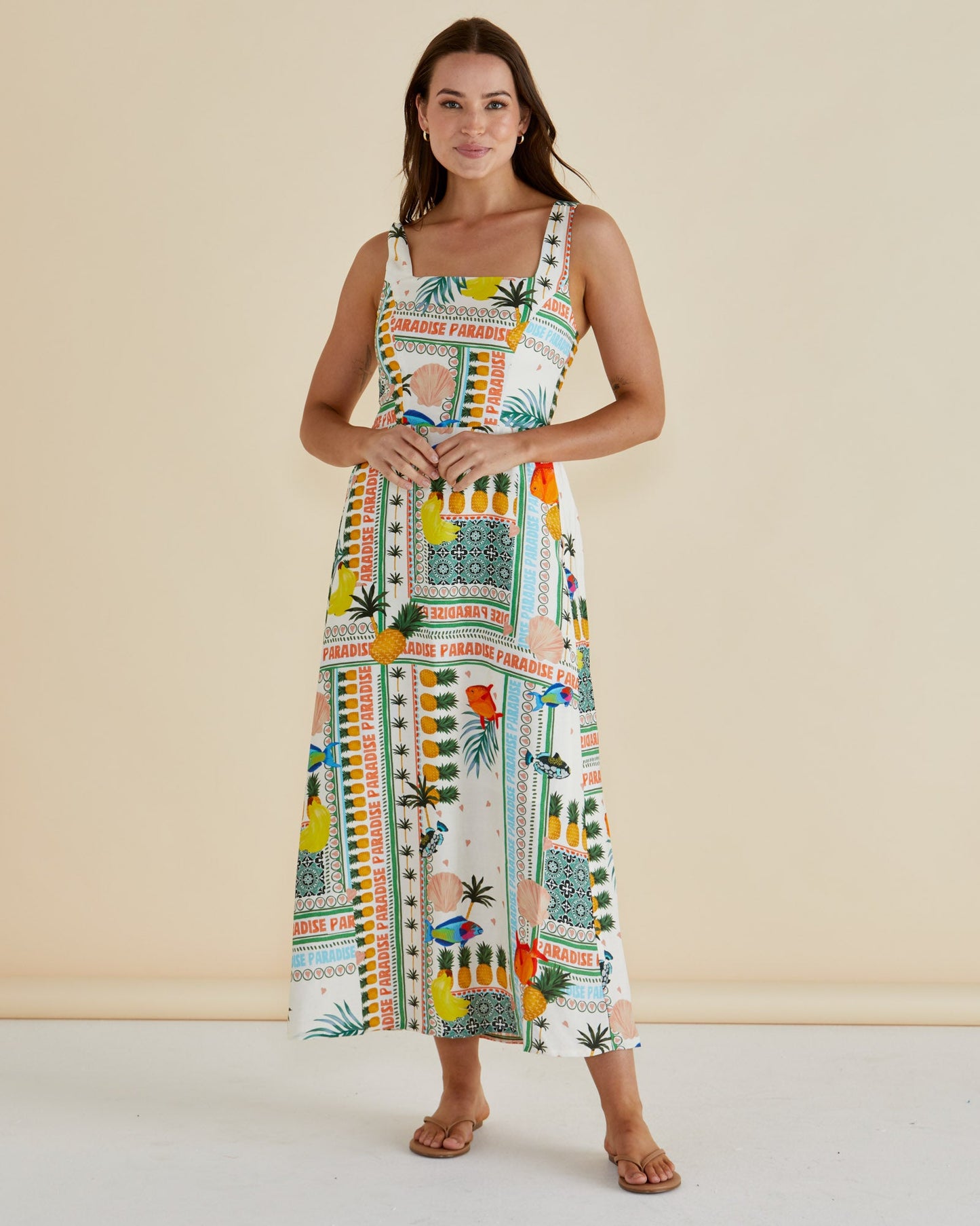 Tegan Midi Dress - Paradise Print Pink