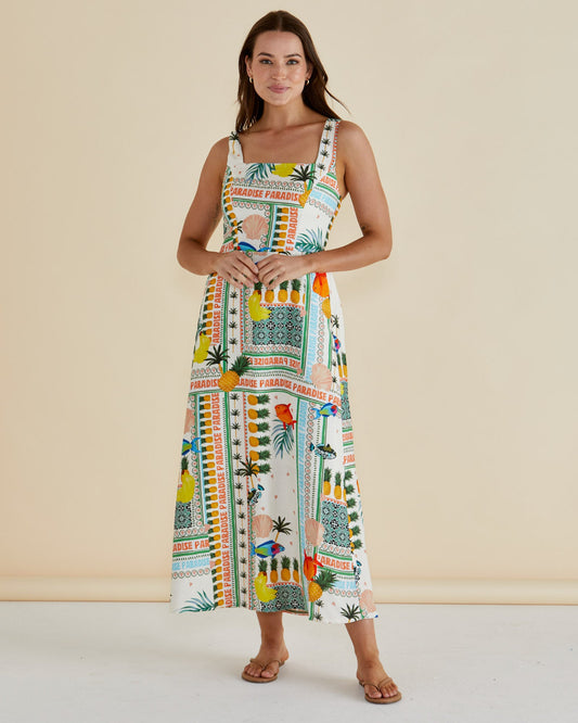 Tegan Midi Dress - Paradise Print Pink
