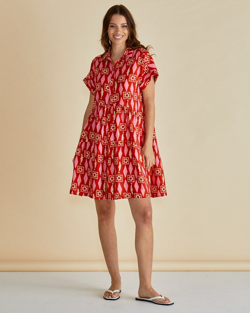 Copacabana Shirt Dress - Sardinia Geo Print  Red