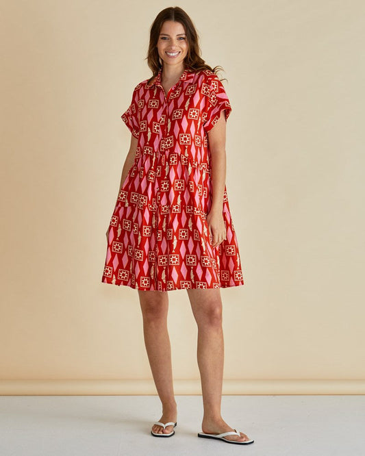 Copacabana Shirt Dress - Sardinia Geo Print  Red