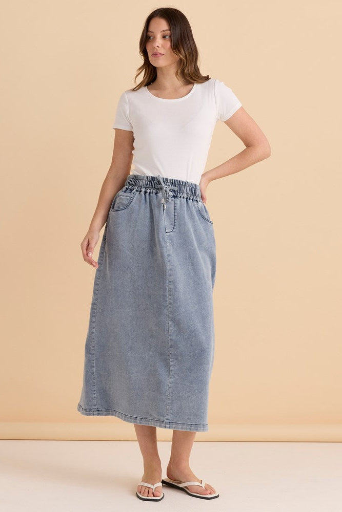 Betty Basics Maxi Jogger Skirt - Light Blue Wash (view 4)