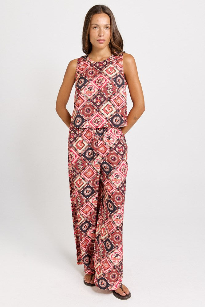 Betty Basics Coco Shell Tank in pink and red Coco print, full look