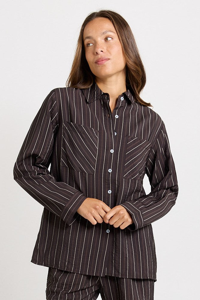 Betty Basics Sorrento Shirt Brown Stripe front