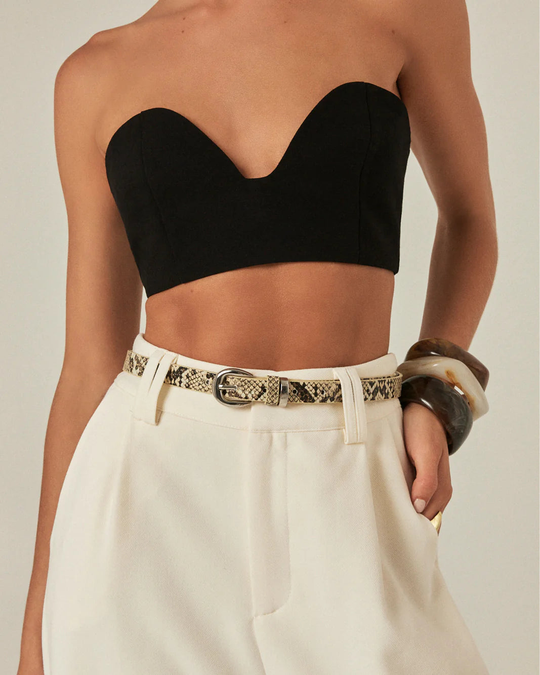 Bella Belt - Cream Snake / Silver