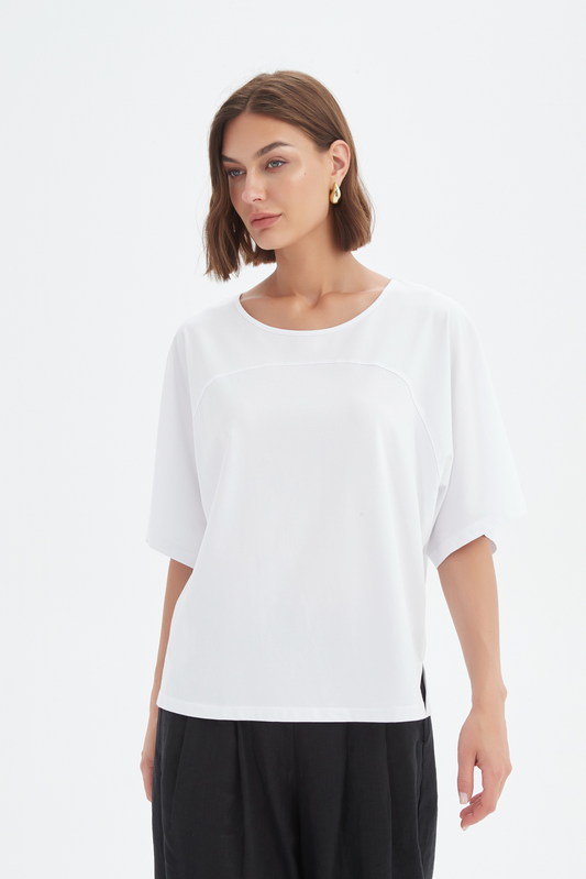 Wide Sleeve Yoke Tee - White