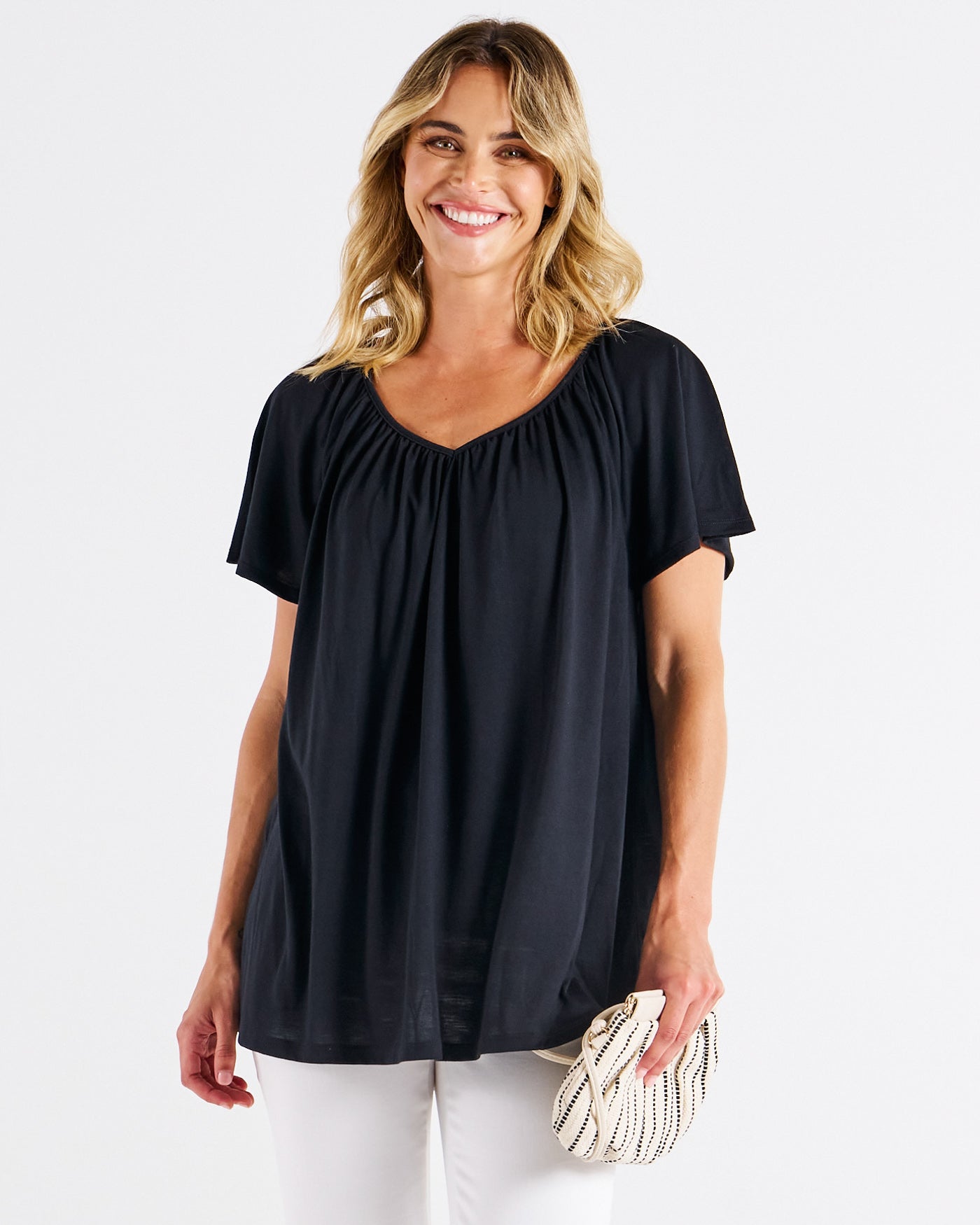 Coral Shirred Tee - Black