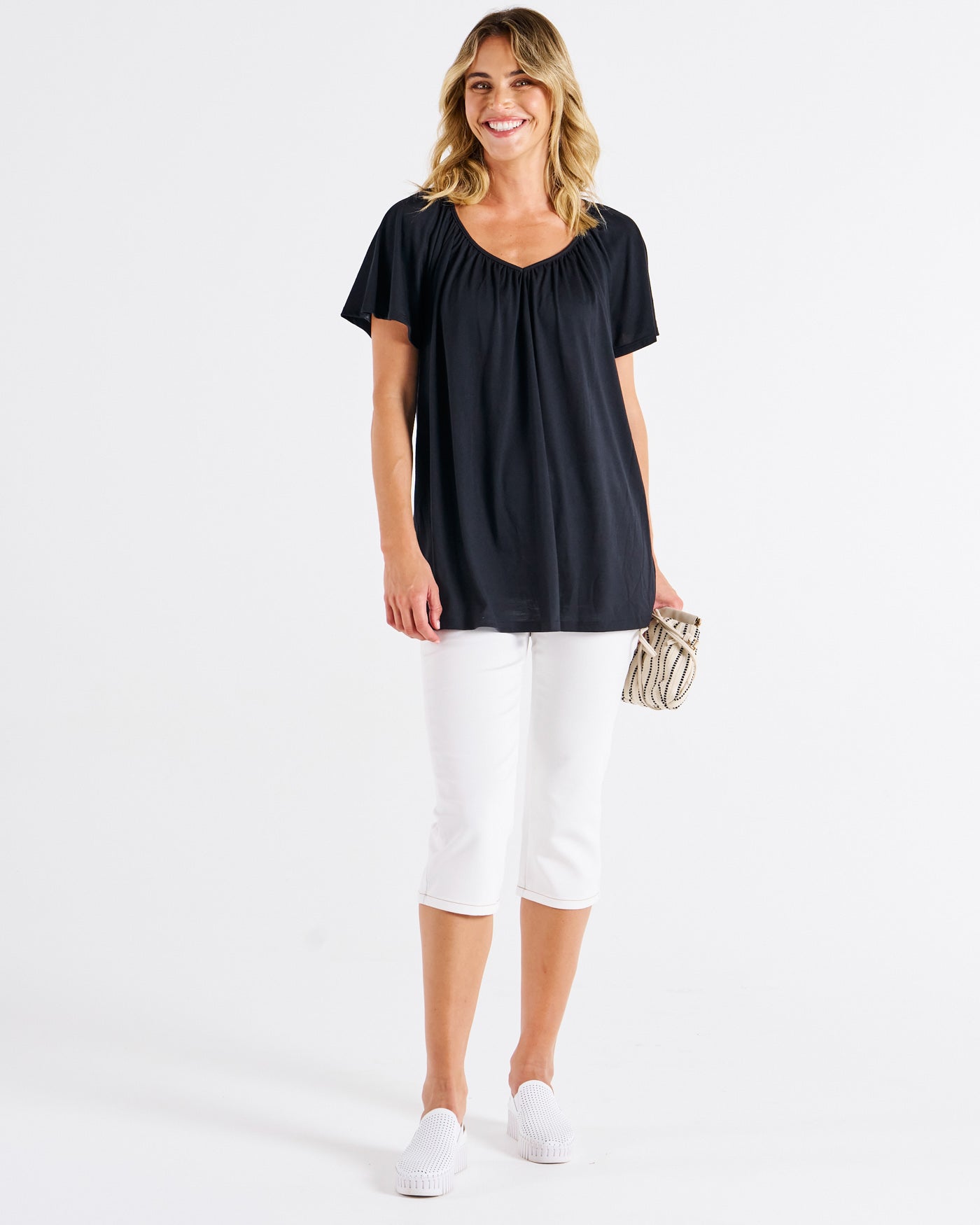 Coral Shirred Tee - Black - Catani Clothing