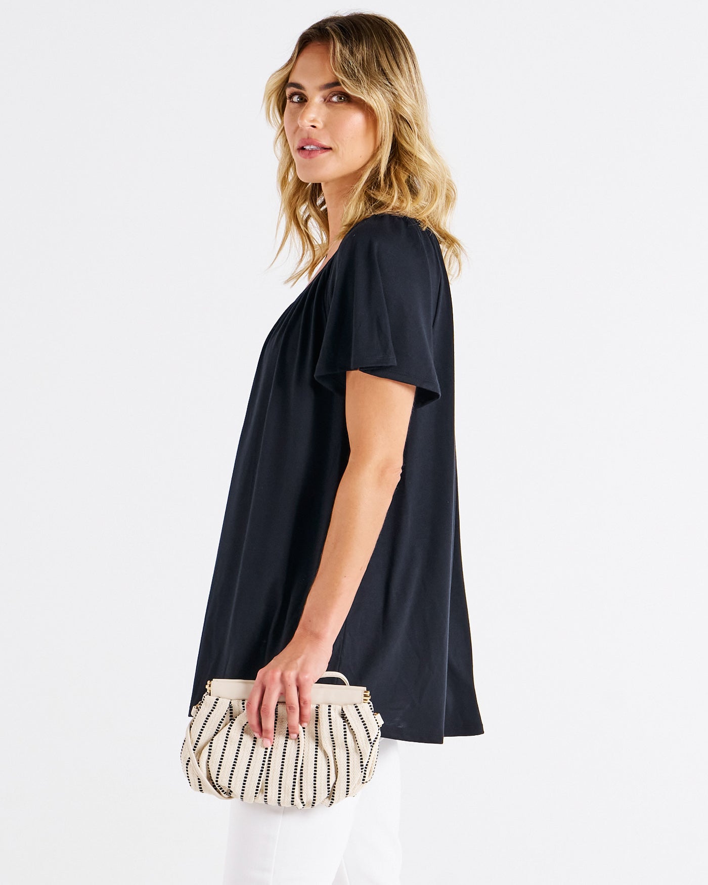 Coral Shirred Tee - Black