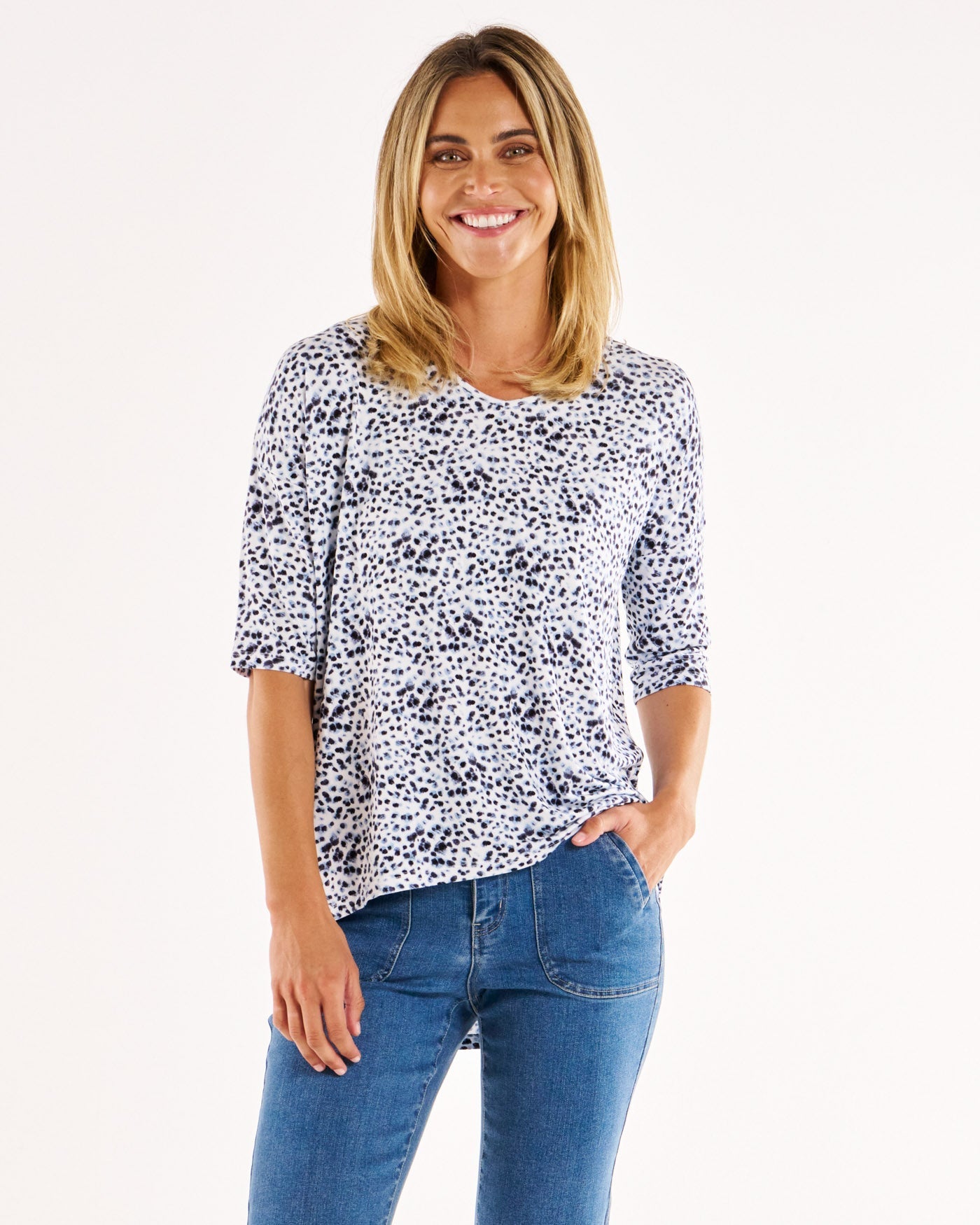Brielle Bamboo V-Neck Tee - Snow Leopard - Catani Clothing