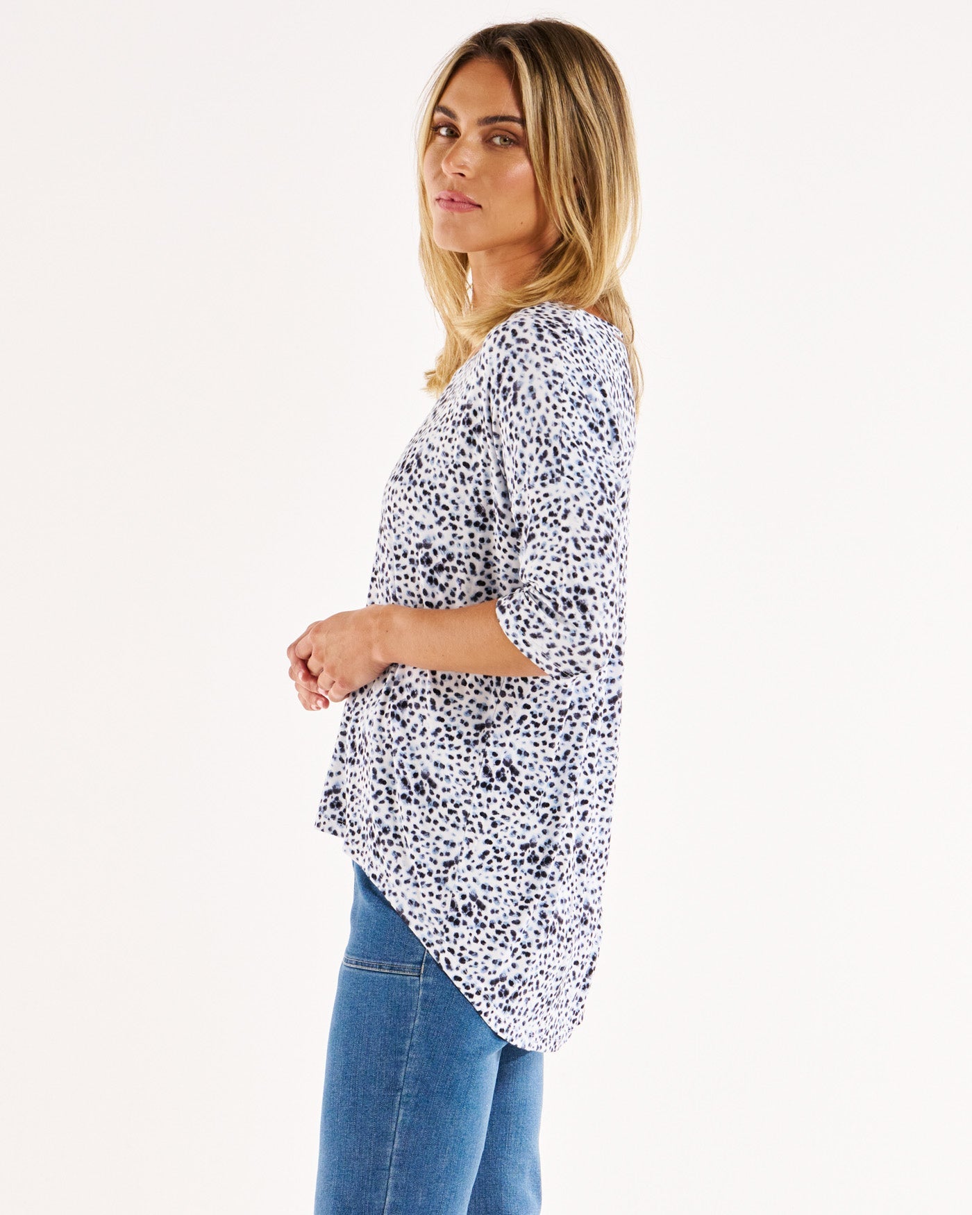 Brielle Bamboo V-Neck Tee - Snow Leopard - Catani Clothing