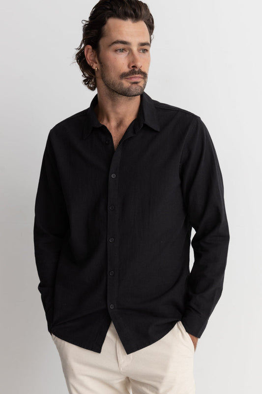 Classic Linen Long Sleeve Shirt - Vintage Black